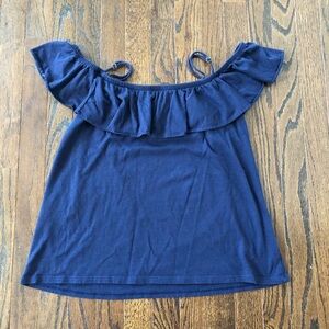 Lilly Pulitzer Women’s M Navy Blue Pima Cotton Off the Shoulder Blouse - VGUC!
